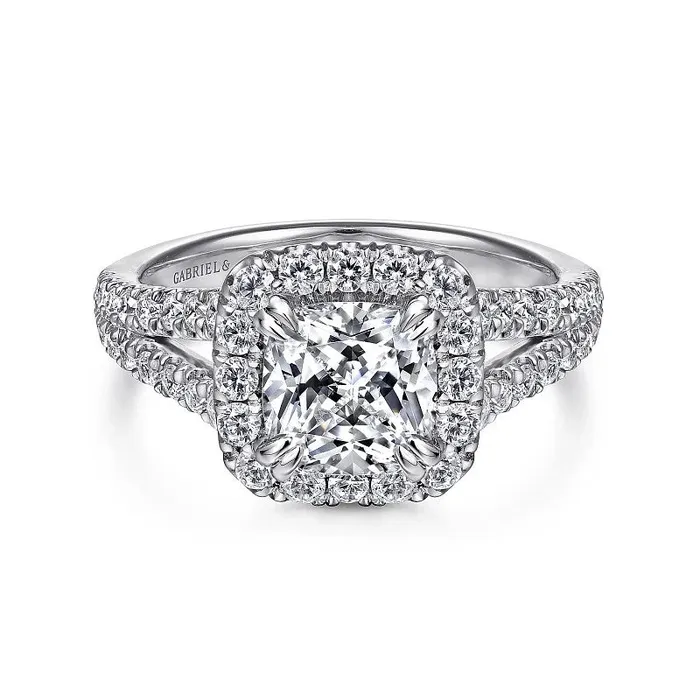 James 14K White Gold Cushion Halo Diamond Engagement Ring GABRIEL CO Rings James 14K White Gold Cushion Halo Diamond Engagement Ring GABRIEL CO Rings