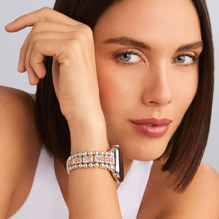 LAGOS Smart Caviar 18K Gold and Sterling Silver Pink Sapphire Watch Bracelet3845mm Bracelets