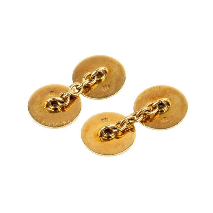 Late 19th Century Diamond and Enamel Cufflinks Bell Bird Antiques Rings