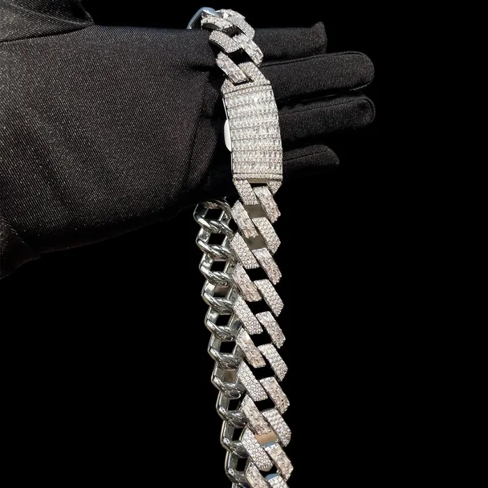 LIMITED Necklaces 20MM Duo Stones Baguette Clasp Iced Out Diamond Necklace Chain