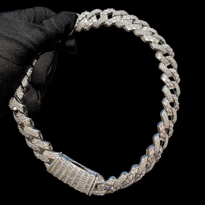 LIMITED Necklaces 20MM Duo Stones Baguette Clasp Iced Out Diamond Necklace Chain