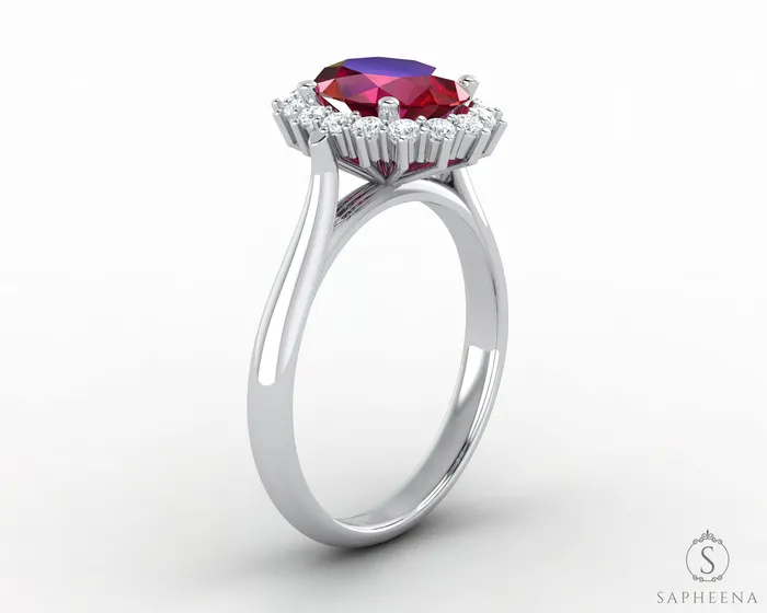Maia 270 Ct Oval Cut Halo Ruby Engagement Ring Sapheena Jewelry Rings