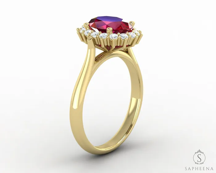 Maia 270 Ct Oval Cut Halo Ruby Engagement Ring Sapheena Jewelry Rings