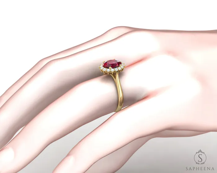 Maia 270 Ct Oval Cut Halo Ruby Engagement Ring Sapheena Jewelry Rings