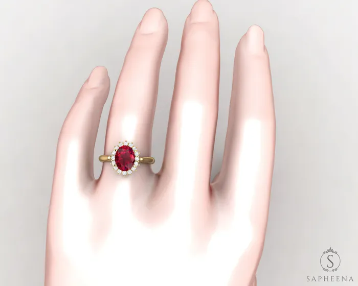 Maia 270 Ct Oval Cut Halo Ruby Engagement Ring Sapheena Jewelry Rings