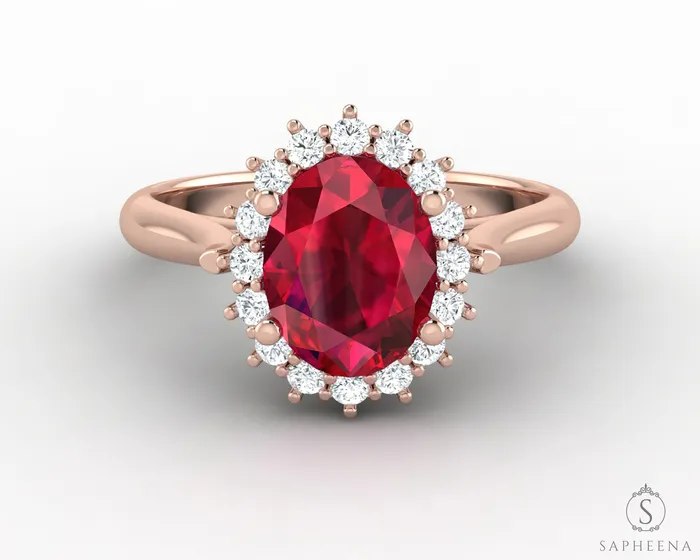 Maia 270 Ct Oval Cut Halo Ruby Engagement Ring Sapheena Jewelry Rings