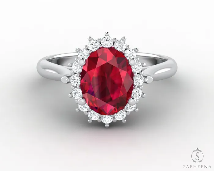 Maia 270 Ct Oval Cut Halo Ruby Engagement Ring Sapheena Jewelry Rings