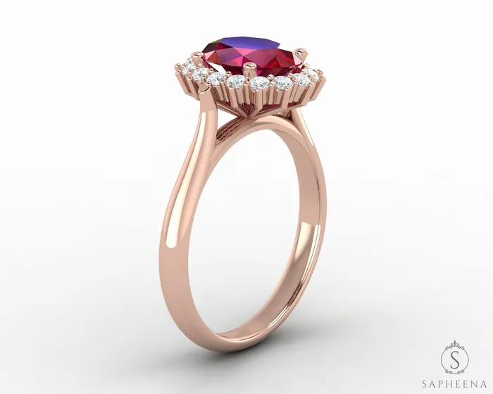 Maia 270 Ct Oval Cut Halo Ruby Engagement Ring Sapheena Jewelry Rings