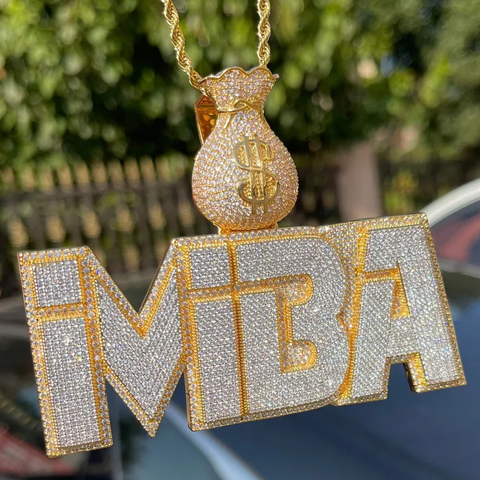 MONEY BAG BAIL Necklaces Money Bag Bail Two Layers Iced Out Personalized Custom Name Necklace Pendant