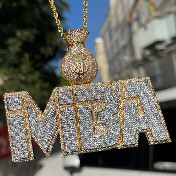 MONEY BAG BAIL Necklaces Money Bag Bail Two Layers Iced Out Personalized Custom Name Necklace Pendant