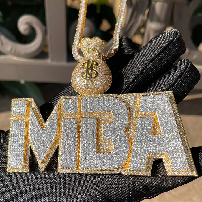 MONEY BAG BAIL Necklaces Money Bag Bail Two Layers Iced Out Personalized Custom Name Necklace Pendant