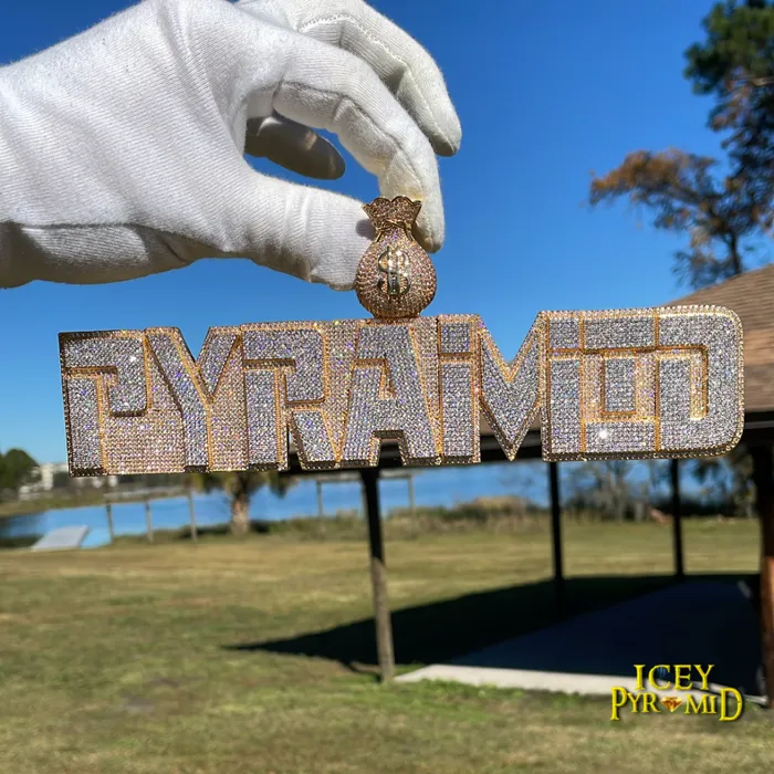 MONEY BAG BAIL Necklaces Money Bag Bail Two Layers Iced Out Personalized Custom Name Necklace Pendant