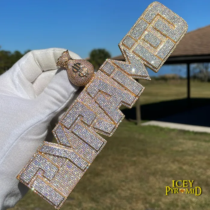 MONEY BAG BAIL Necklaces Money Bag Bail Two Layers Iced Out Personalized Custom Name Necklace Pendant