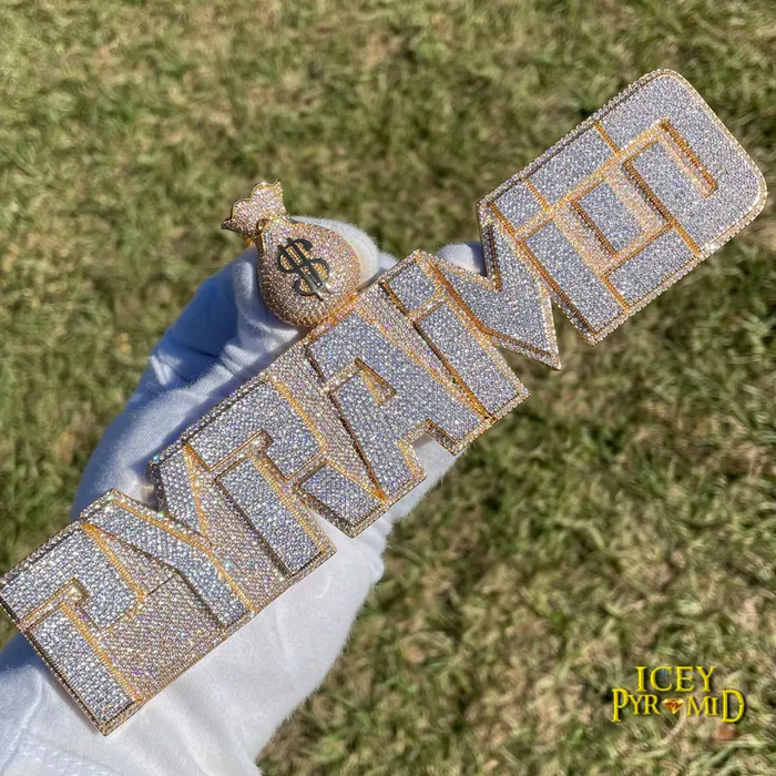 MONEY BAG BAIL Necklaces Money Bag Bail Two Layers Iced Out Personalized Custom Name Necklace Pendant