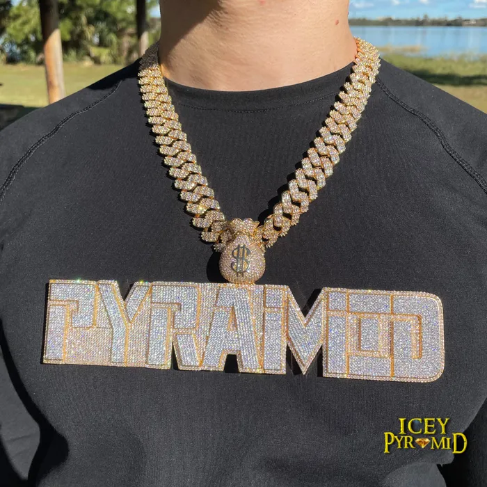 MONEY BAG BAIL Necklaces Money Bag Bail Two Layers Iced Out Personalized Custom Name Necklace Pendant