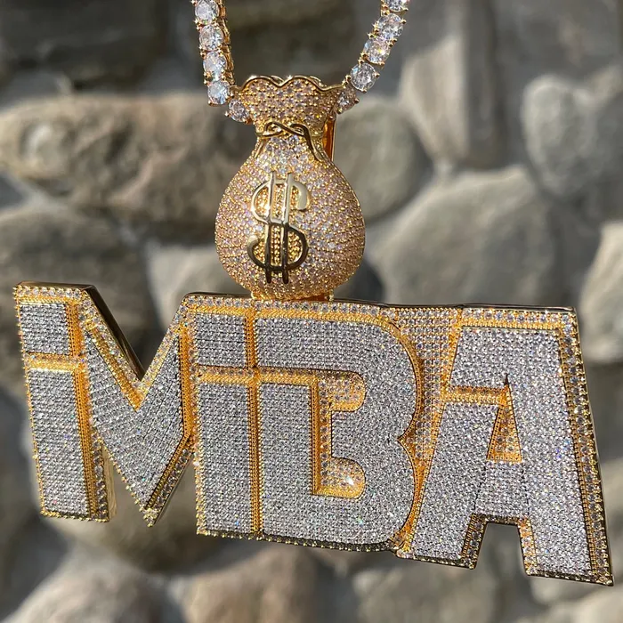 MONEY BAG BAIL Necklaces Money Bag Bail Two Layers Iced Out Personalized Custom Name Necklace Pendant