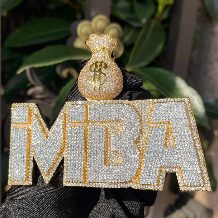 MONEY BAG BAIL Necklaces Money Bag Bail Two Layers Iced Out Personalized Custom Name Necklace Pendant