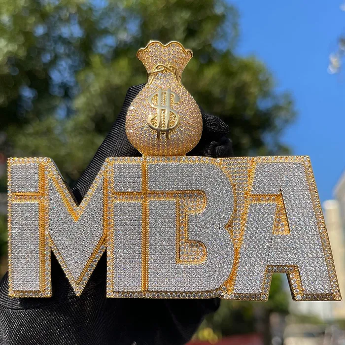 MONEY BAG BAIL Necklaces Money Bag Bail Two Layers Iced Out Personalized Custom Name Necklace Pendant