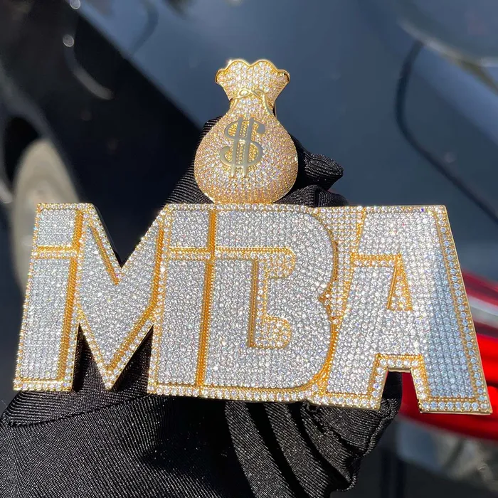 MONEY BAG BAIL Necklaces Money Bag Bail Two Layers Iced Out Personalized Custom Name Necklace Pendant