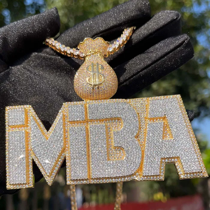 MONEY BAG BAIL Necklaces Money Bag Bail Two Layers Iced Out Personalized Custom Name Necklace Pendant