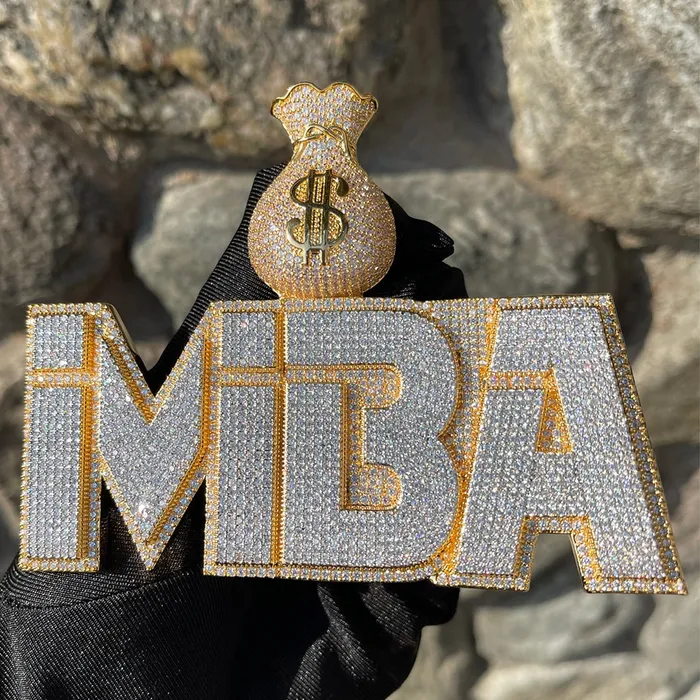 MONEY BAG BAIL Necklaces Money Bag Bail Two Layers Iced Out Personalized Custom Name Necklace Pendant