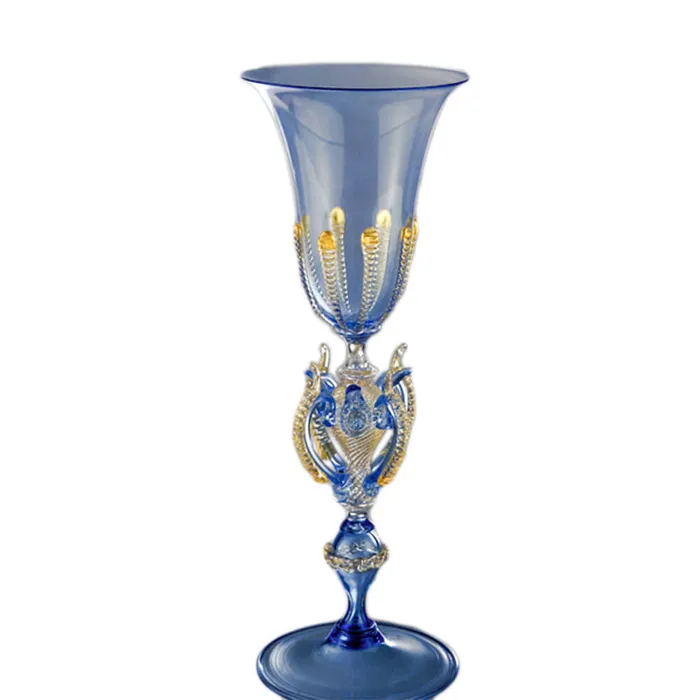 MuranoVitrum Earrings Blue tipetto goblet with gold details blown glass made in Murano