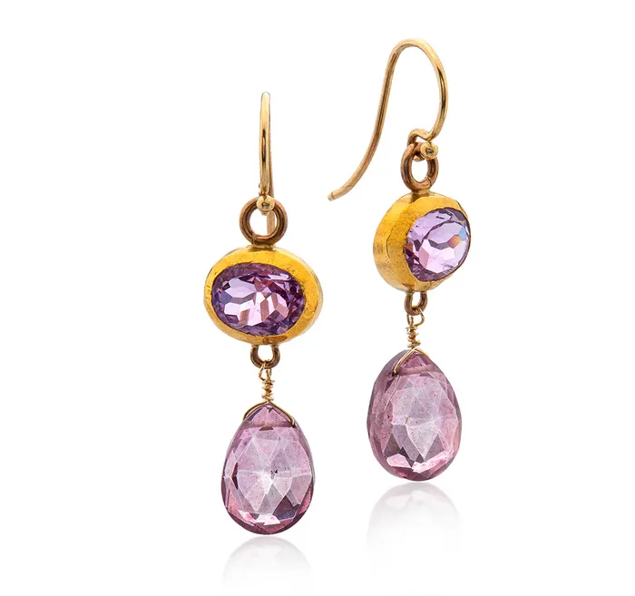 Nava Zahavi Earrings Nava Zahavi Yellow Gold Pink Topaz Earrings