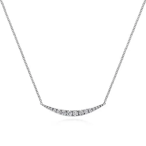 Necklaces 14K White Gold Curved Diamond Bar Necklace GABRIEL CO
