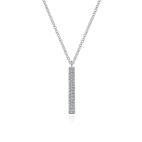 Necklaces 14K White Gold Diamond Bar Pendant Necklace GABRIEL CO