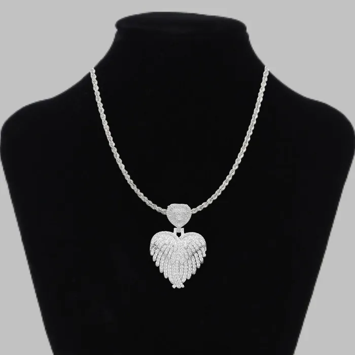 Necklaces Angel Wings Heart Tennis Iced Out Diamond Pendant Necklace ANGEL WINGS