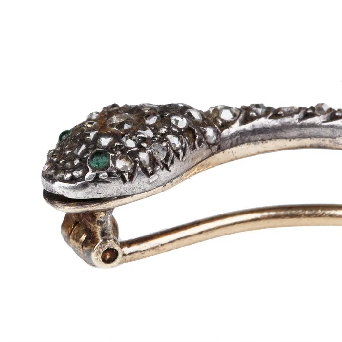 Necklaces Bell Bird Antiques Georgian Diamond and Emerald Snake Pin