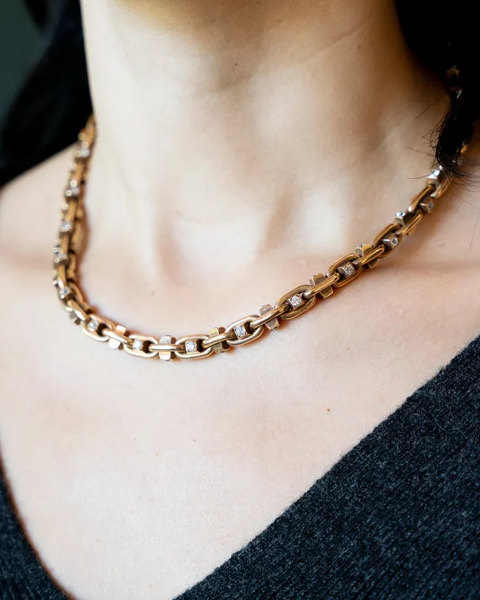Necklaces Bell Bird Old Gold Hobnail Diamond Chain Necklace Bell Bird In House