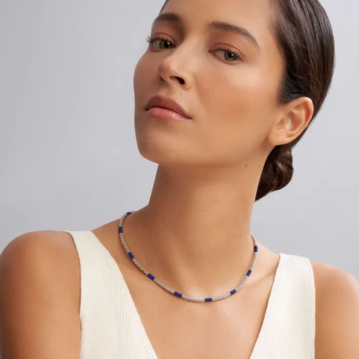 Necklaces Blue Caviar Silver Station Ceramic Beaded Necklace 3mm LAGOS