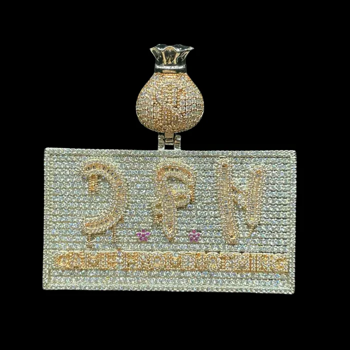 Necklaces Came From Nothing CFN Came From Nothing v2 Money Bag Bail Iced Out Letter Diamond Pendant Necklace Necklaces Came From Nothing CFN Came From Nothing v2 Money Bag Bail Iced Out Letter Diamond Pendant Necklace