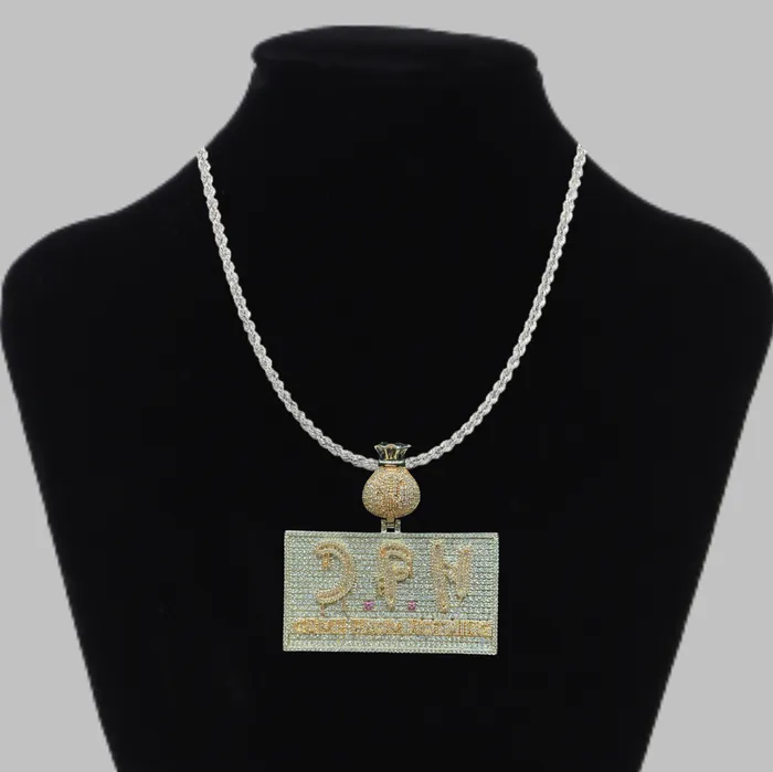 Necklaces Came From Nothing CFN Came From Nothing v2 Money Bag Bail Iced Out Letter Diamond Pendant Necklace