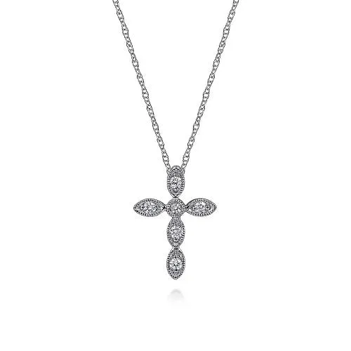 Necklaces GABRIEL CO 14K White Gold Marquise Shaped Diamond Cross Necklace
