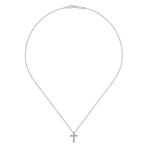 Necklaces GABRIEL CO 14K White Gold Marquise Shaped Diamond Cross Necklace