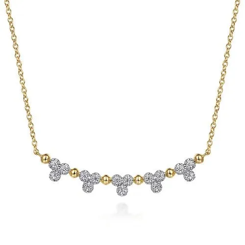 Necklaces GABRIEL CO 14K Yellow Gold Bujukan Bar Necklace with Diamond Trio Stations Necklaces GABRIEL CO 14K Yellow Gold Bujukan Bar Necklace with Diamond Trio Stations