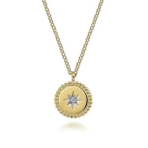 Necklaces GABRIEL CO 14K Yellow Gold Bujukan Medallion Necklace with Starburst Diamond Center Necklaces GABRIEL CO 14K Yellow Gold Bujukan Medallion Necklace with Starburst Diamond Center