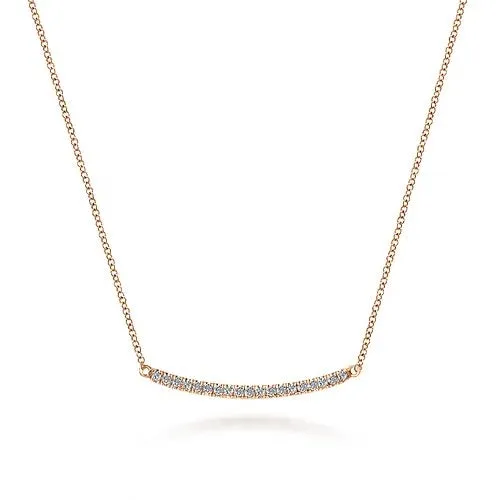 Necklaces GABRIEL CO 18 inch 14K Rose Gold Diamond Pave Curved Bar Necklace