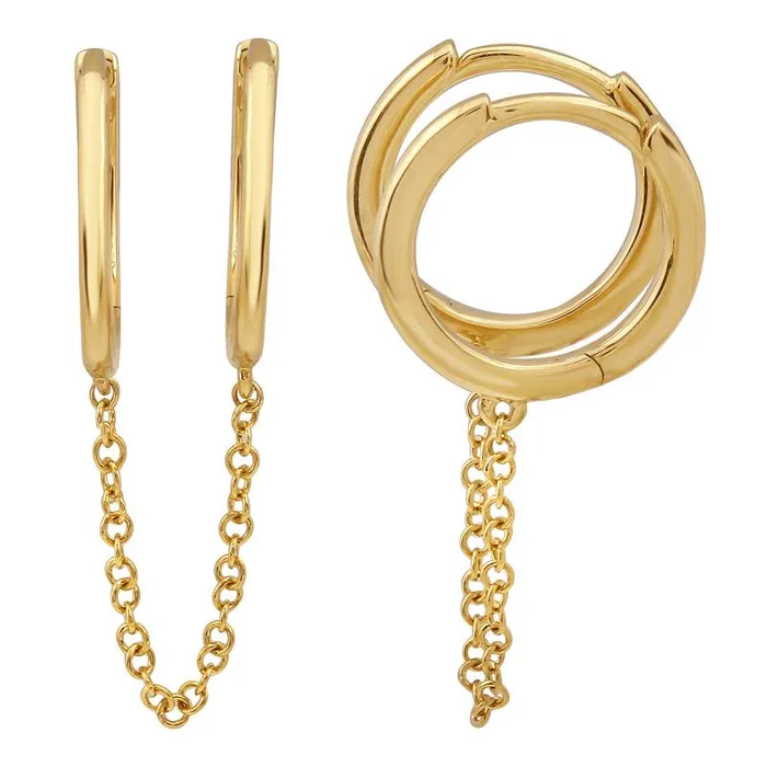 NicoleHD Jewelry Earrings Double Huggie Chain Gold Earring