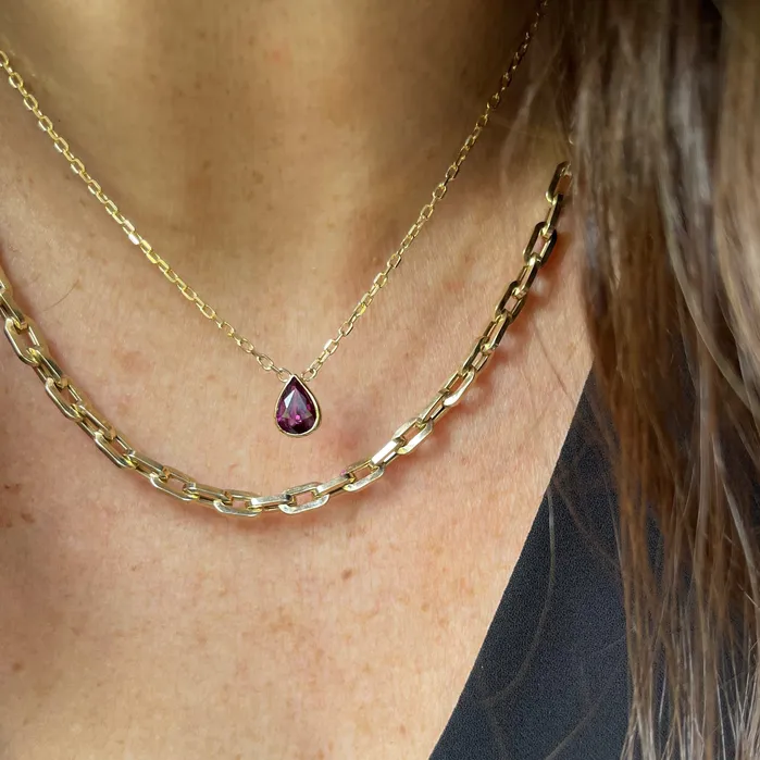 NicoleHD Jewelry Gold Pear Ruby Necklace Necklaces