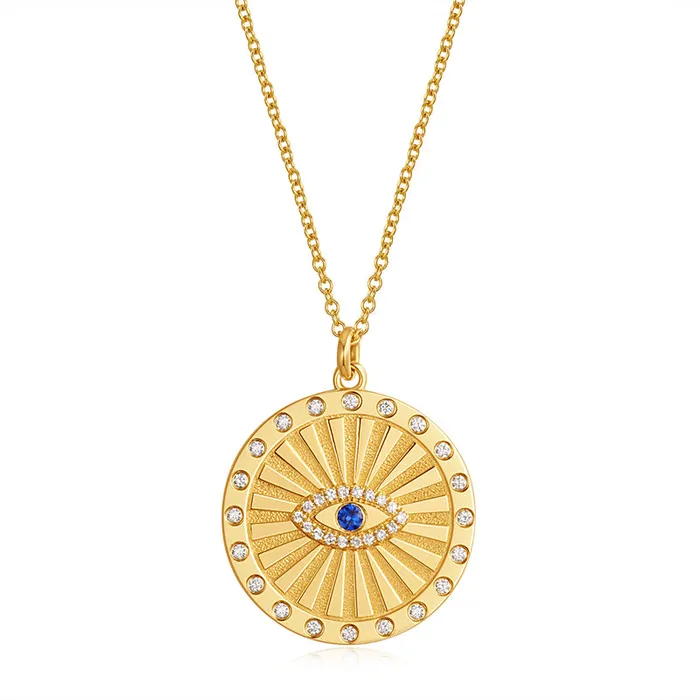 NicoleHD Jewelry Necklaces Diamond And Sapphire Evil Eye Disc Necklace