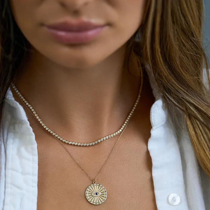 NicoleHD Jewelry Necklaces Diamond And Sapphire Evil Eye Disc Necklace