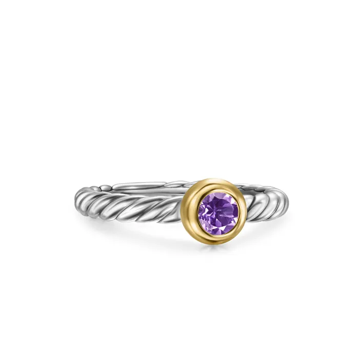 Petite Cable Ring in Sterling Silver with 14K Yellow Gold and Amethyst 28mm David Yurman Rings Petite Cable Ring in Sterling Silver with 14K Yellow Gold and Amethyst 28mm David Yurman Rings