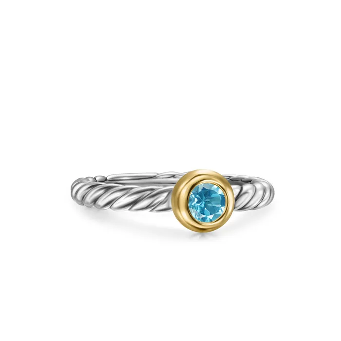 Petite Cable Ring in Sterling Silver with 14K Yellow Gold and Blue Topaz 28mm David Yurman Rings Petite Cable Ring in Sterling Silver with 14K Yellow Gold and Blue Topaz 28mm David Yurman Rings