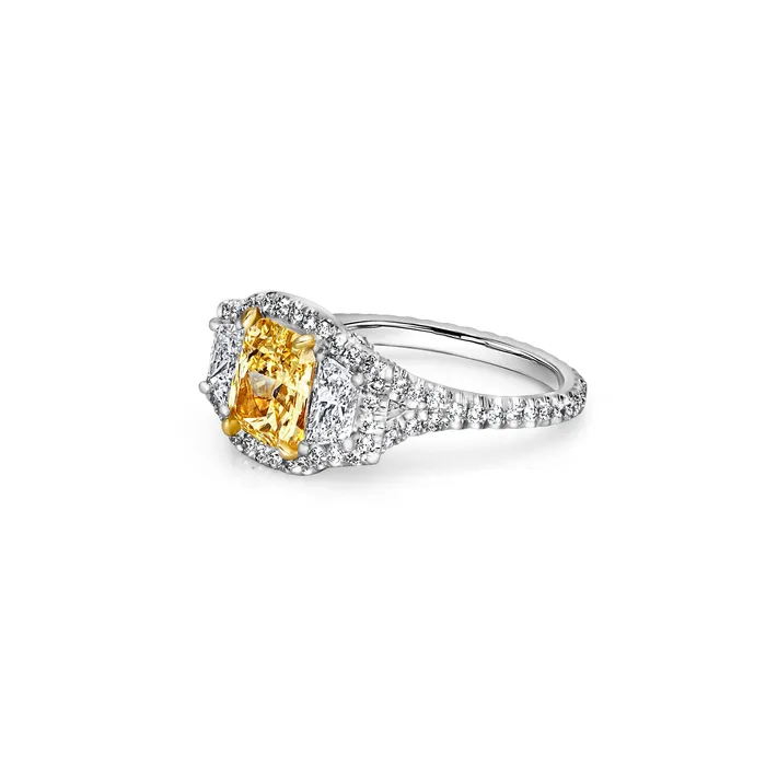 Polachecks Collection Yellow Cushion Cut Diamond with Side Stones Ring 372tw Rings