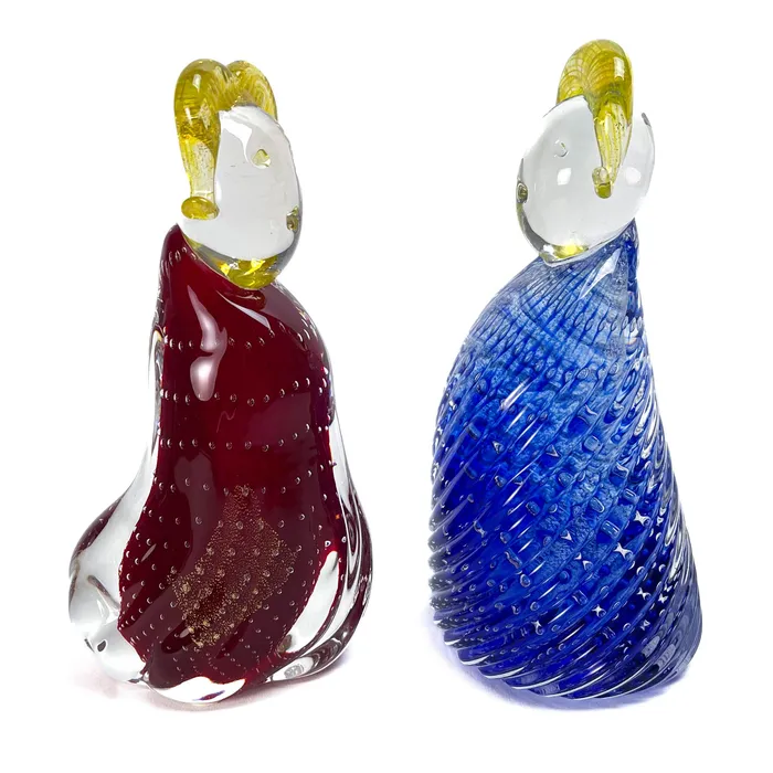Poldo Figurine Red and Gold Blue and Gold MuranoVItrum Rings
