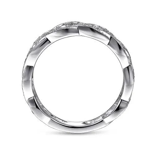 Rings 14K White Gold Braided Diamond Stackable Ring GABRIEL CO