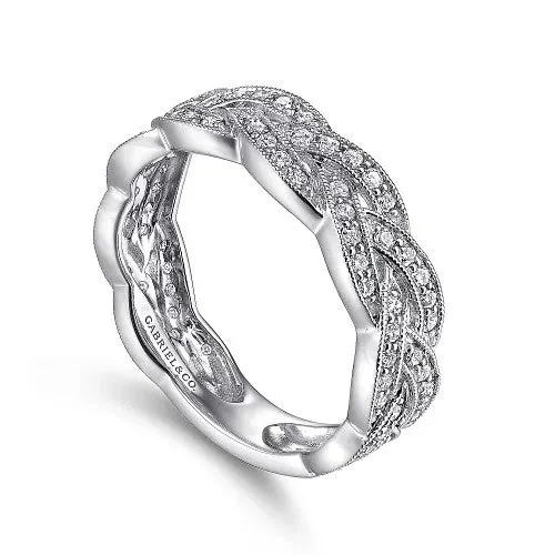 Rings 14K White Gold Braided Diamond Stackable Ring GABRIEL CO